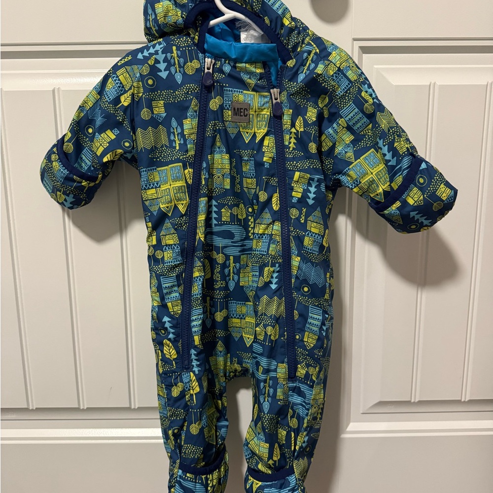 MEC Blue & Lime Printed Kids One-Piece Winter Suit